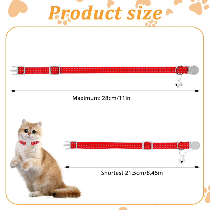 5 Pack Breakaway Cat Collars, 8-11" Adjustable Small Cat Collar, Cat Collar with Bells, Safety Nylon Cat Collars, Reflective Cat Collars for Girl Boy Cats - BeesActive Australia