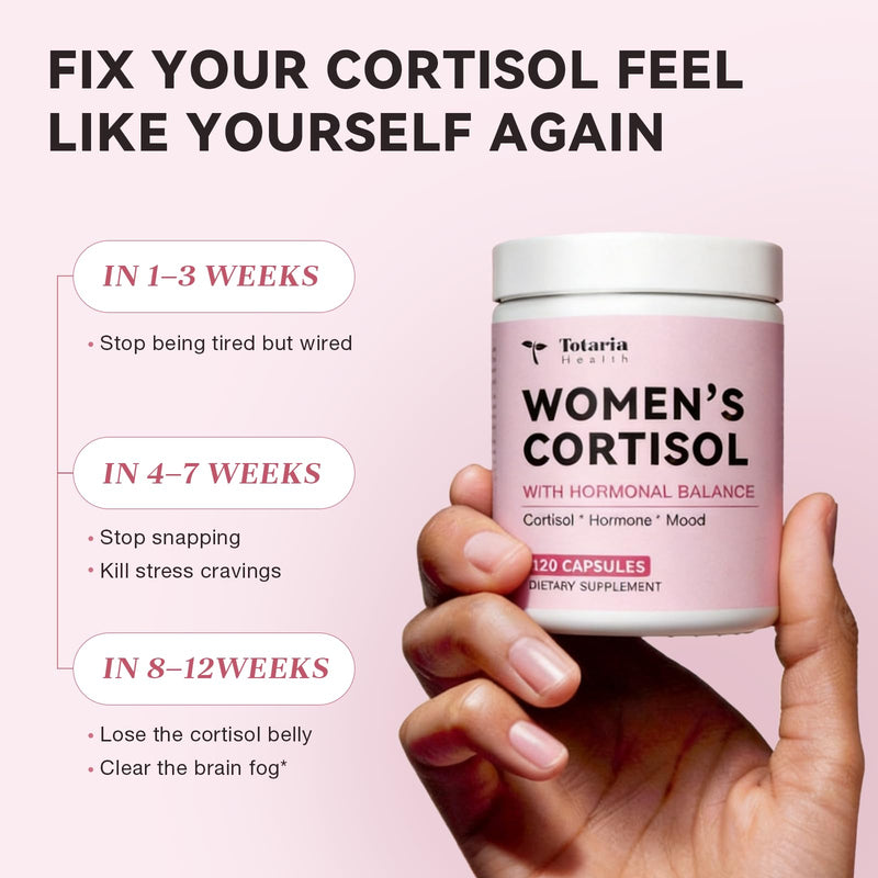 Totaria Women's Cortisol with Hormonal Balance | Stress Relief - Ashwagandha, L-Theanine, Magnesium, Myo-Inositol, Mood, Focus & Sleep Support, PMS* 120 Ct.