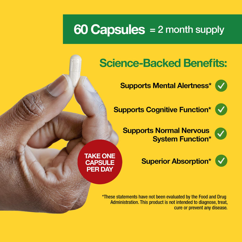 Feelgood Company L-Tyrosine with Vitamin B6 (P-5-P), 1000 mg, Mental Alertness and Cognitive Function Support, 60 Capsules, 2 Month Supply