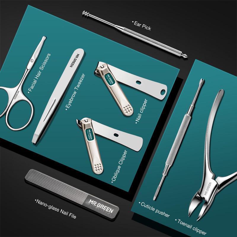 MR.GREEN Nail Clipper Sets 8 in 1 Pedicure Kits Stainless Steel Manicure Sets Personal Care Tools with Microfiber Leather Case (Mr-6658) Mr-6658 - BeesActive Australia