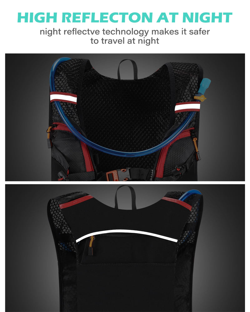 Running Vest Hydration Backpack with 2L Water Bladder, Ideal for Men and Women in Cycling, Hiking, and Outdoor Activities Lightweight Breathable Mesh, Adjustable Straps, Night Reflective Tech Black