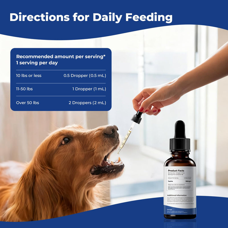 Taurine Supplement for Dogs Liquid Drops Amino Acid Support for Heart Health & Muscle Function, Easy to Add Canine Nutrition Supplement
