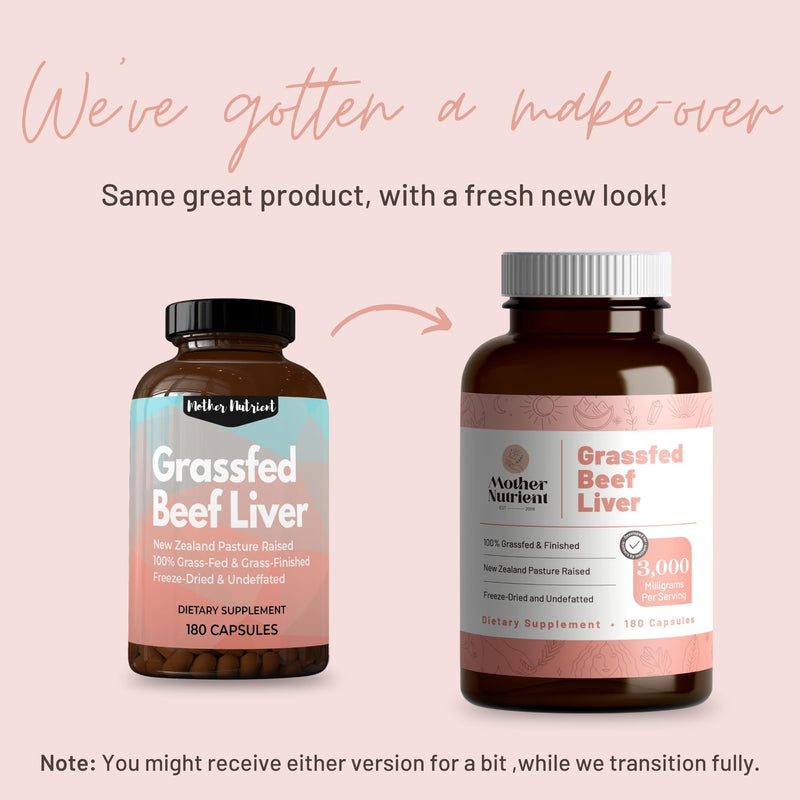 Mother Nutrient Grass Fed Beef Liver Capsules Sourced from Pasture-Raised Beef in New Zealand ‚Äî Vitamins A and B12 w/Iron, Protein, and More - 45-Day Supply-180 Capsules
