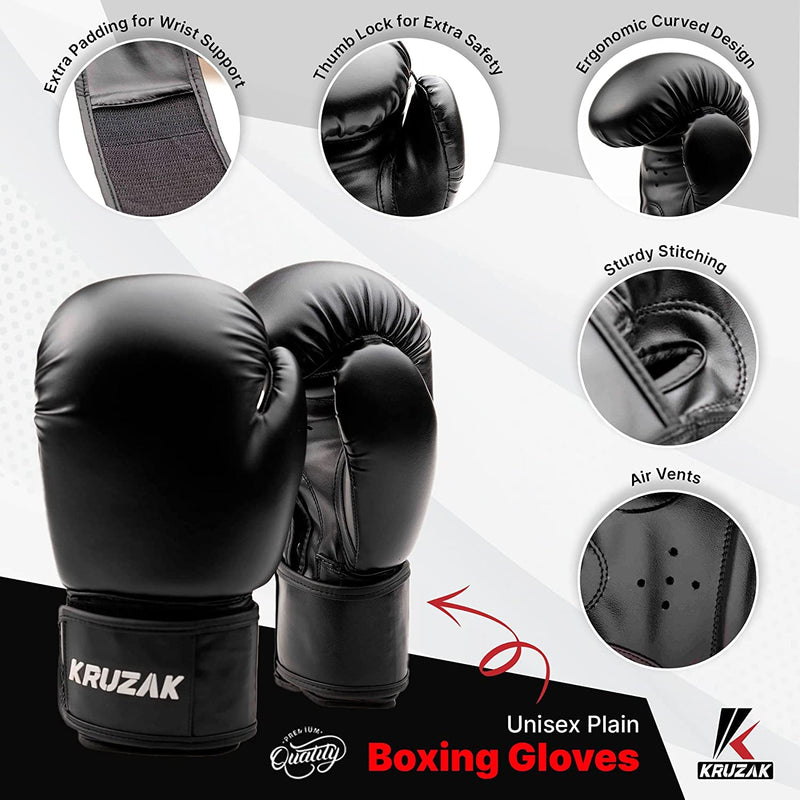 Kruzak Plain Kids Focus Mitts and Boxing Gloves Set for Kickboxing and Muay Thai MMA Training - Unisex Kit with Punching Pads for Martial Arts and Karate Black 4 oz - BeesActive Australia