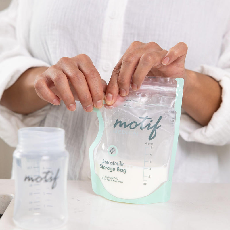 Motif Medical, Milk Storage Bags, 6 oz Milk Freezer Bag with Easy Pour Spout, BPA Free, Write-On Label - 100 Count 6 Ounce (Pack of 100) - BeesActive Australia