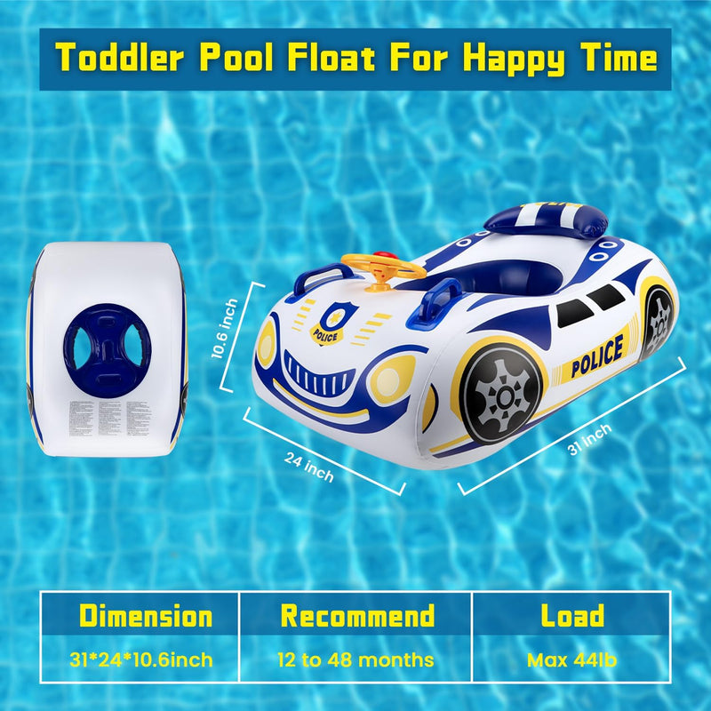 Baby Pool Float for Toddlers 12-48 Months 3D Car Inflatable Swim Float with Steering Wheel Heavy Duty 0.35mm PVC Infant Swim Pool Float Safe No Flip Swimming Toddler Floaties for Boys&Girls1-5 Years Blue&White