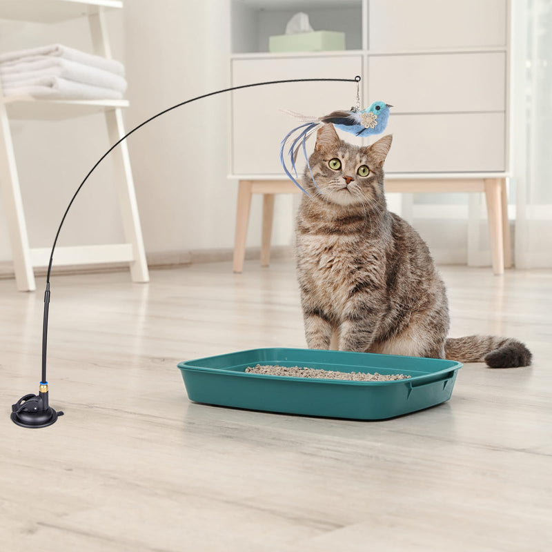 Cat Feather Toys, 10PCS Cat Toys with Super Suction Cup, Detachable 2PCS Cat Wand Toys & 6PCS Replacement Teaser Refills with Bell, Interactive Cat Toy for Indoor Cats Kitten Play Exercise Set B - BeesActive Australia