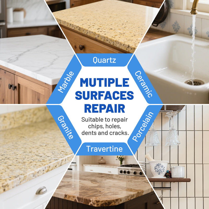 Marble and Granite Repair Kit,DLS Restoration Set,Quartz Granite Countertop Repair Kit for Chips, Dents, Cracks, Holes, Scratches, Rebuilds Missing Pieces for Multiple Surfaces - BeesActive Australia