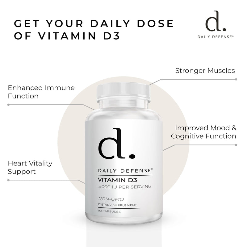 Vitamin D3 5000 IU for Heart Health, Daily Immune Support, Mental Clarity, & Muscle Function - 90 Vitamin D Supplements 90 Count (Pack of 1) 5000IU