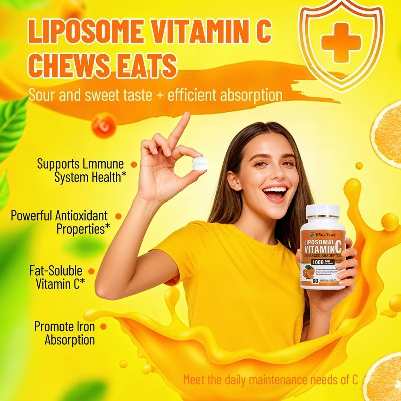 Liposomal Vitamin C Chewable Tablets, 60 Ct | 1000mg, High-Absorption, Fat-Soluble, Immune & Antioxidant, Daily Wellness & On-The-Go