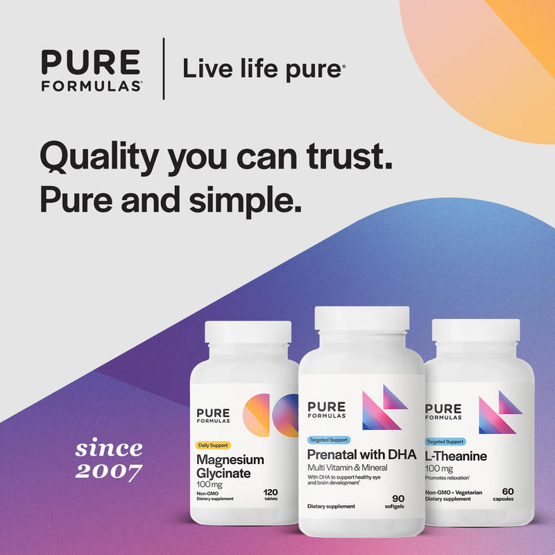 PureFormulas Prenatal Vitamins with DHA, Comprehensive Multi Vitamin & Mineral for Maternal Wellness and Baby's Healthy Development, Gluten-Free, Non-GMO, 30 Servings, 90 Softgels
