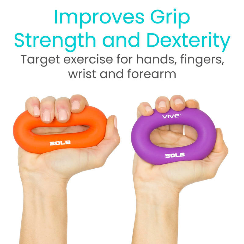 Vive Hand Strengthener Grip Ring - Forearm Ring Hand Exercisers - Silicone Squeezer Gripper for Muscle Strengthening Training Tool - Arthritis Finger Physical Therapy PT Kit Trainer Multicolor (4 Pack)