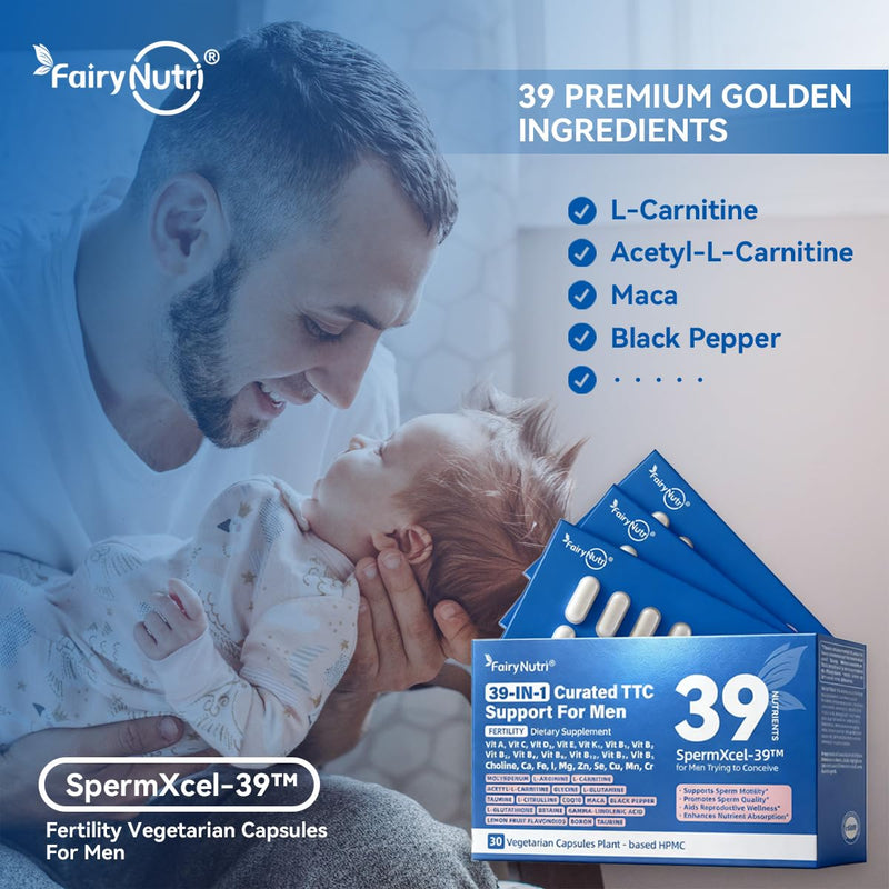 SpermXcel-39™ for Men Trying to Conceive | 39-in-1 Fertility Support | Maca · L-Carnitine · L-Arginine & CoQ10 · Vitamins & minerals | Supports Sperm Motility & Quality | 30 Vegetarian Capsules