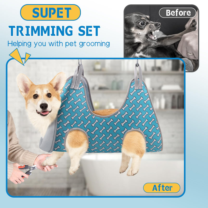 Supet Dog Grooming Hammock for Small Dogs Cat, Relaxation Pet Grooming Hammock Restraint for Nail Trimming (Coral Blue, S（ Legs Spacing：7-10.2" / Max W：15-35LBS）) S（ Legs Spacing：7-10.2" / Max W：15-35LBS） Coral blue - BeesActive Australia