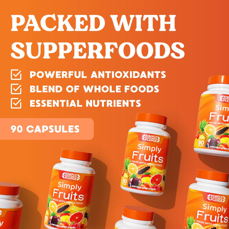 Simply Nature's Pledge - 90 Fruit Capsules - Made with Whole Food Superfoods, Packed with 25 Different Fruits - 100% Soy Free 90 Count (Pack of 1)