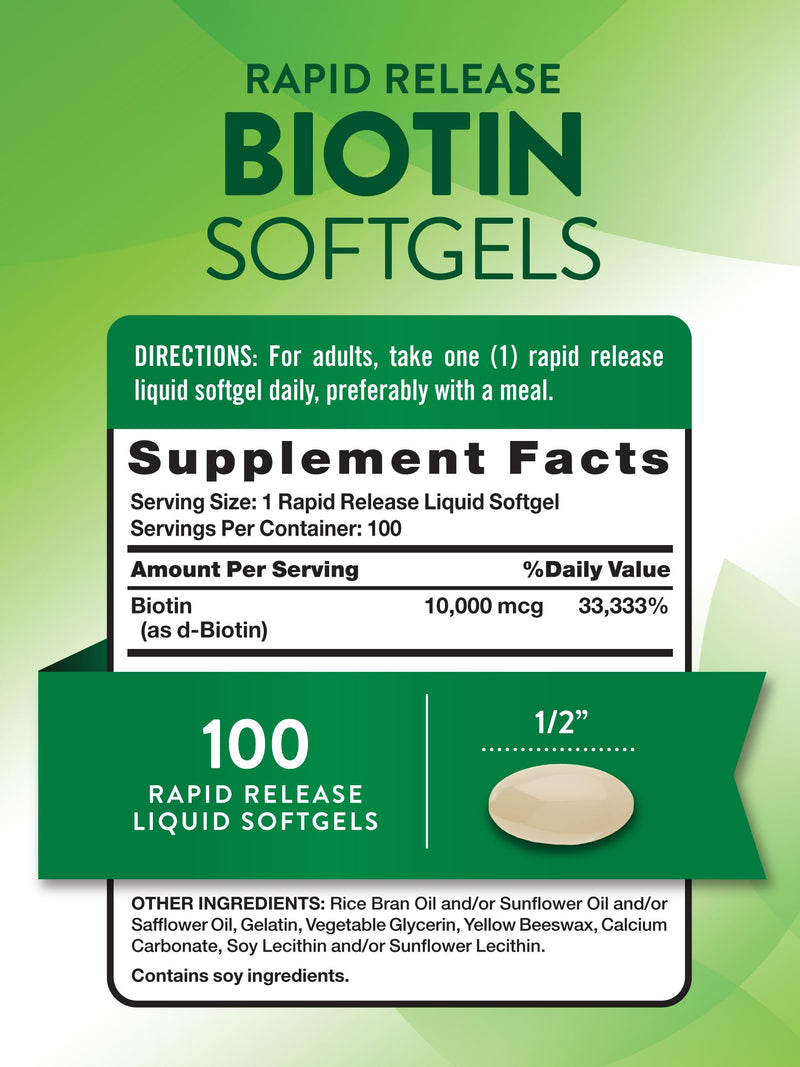 Nature's Truth Biotin 10,000mcg | Rapid Release Softgels | 100 Count | Non-GMO & Gluten Free Supplement