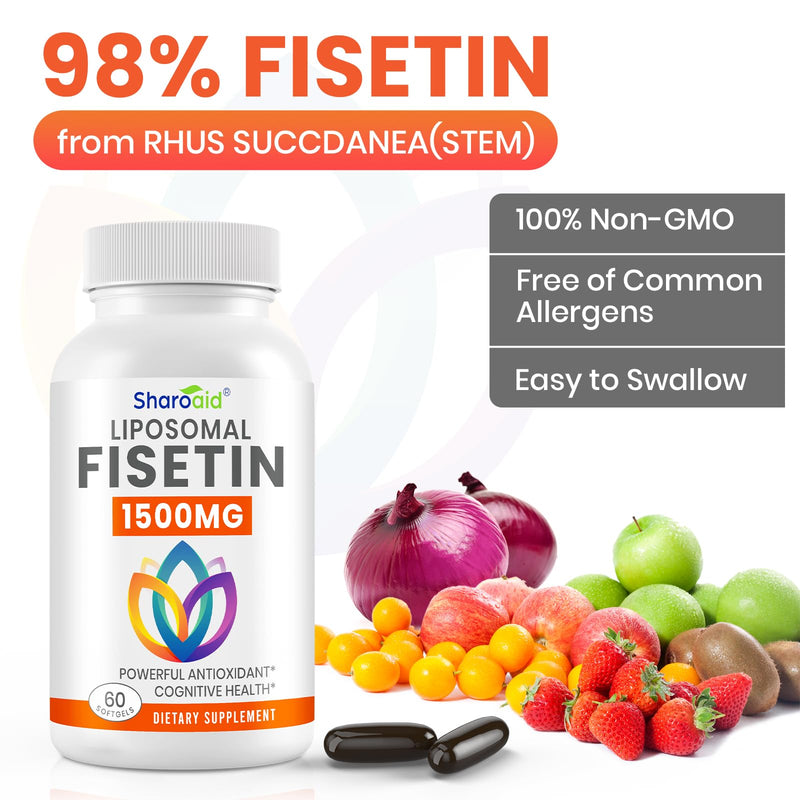 1500mg Fisetin Supplements - Powerful Absorption with Liposomal Delivery,98% Pure Fisetin,Polyphenol Antioxidant for Healthy Aging,Non-GMO - 2 Bottles, 120 Softgels for Adults 60 Count (Pack of 2)