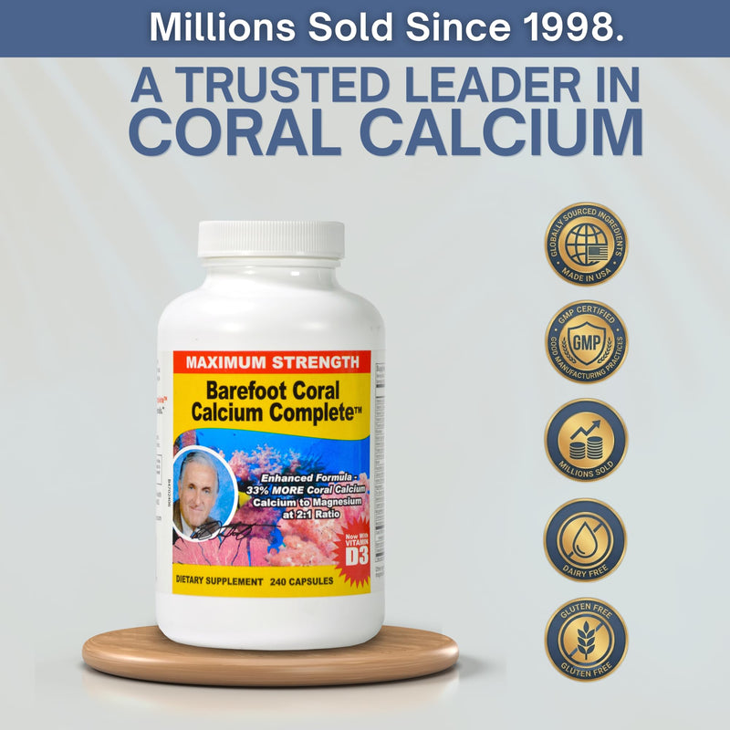 240 Capsules - Coral Calcium 1500mg | Calcium, Magnesium, Vitamin D3 & 72 Trace Minerals - Bone Health - Developed by Bob Barefoot 240 Count (Pack of 1)