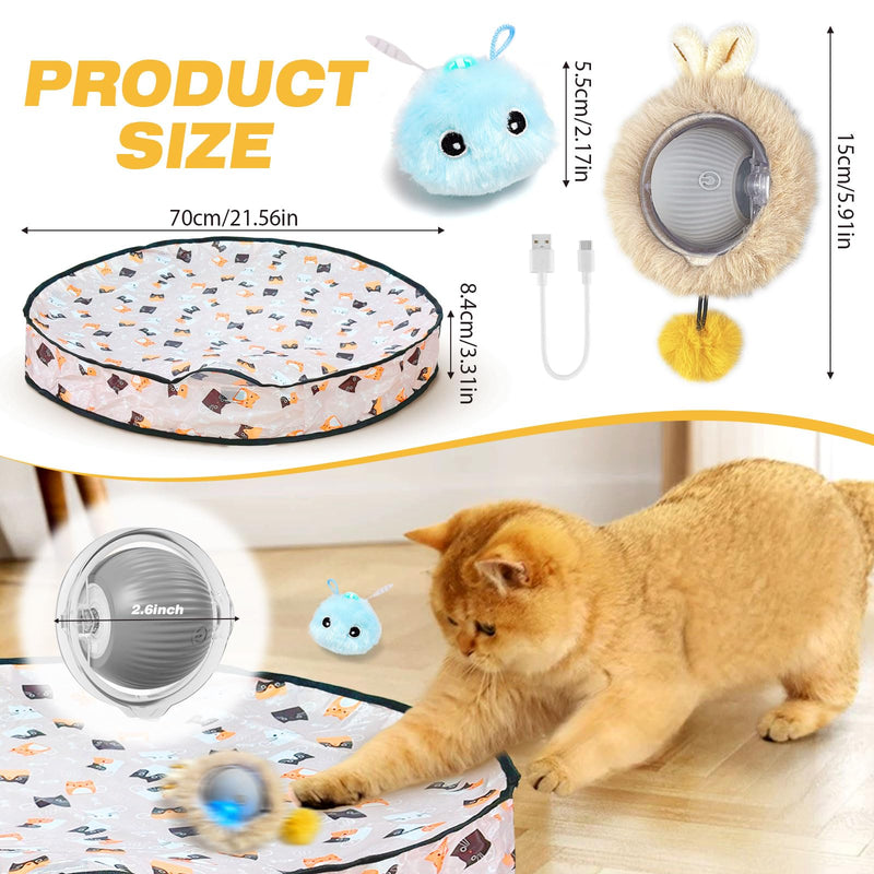 Interactive Cat Toys Ball Rechargeable Smart Automatic Cat Toys for Indoor Cats Touch Activated Kitten Toy Cat Toys for Bored Indoor Adult Cats 2 Cat Toy Balls and A 28 Inch Play Mat - BeesActive Australia