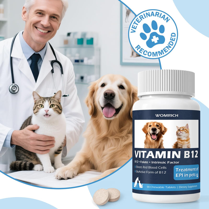 Appetite Stimulant for Cats and Dogs Vitamin B12 Tablets - Methylcobalamin B12 - Appetite Stimulant Treatment of EPI in Pets Supports Energy, Red Blood Cell Formation, Nervous System - 90 Tablets