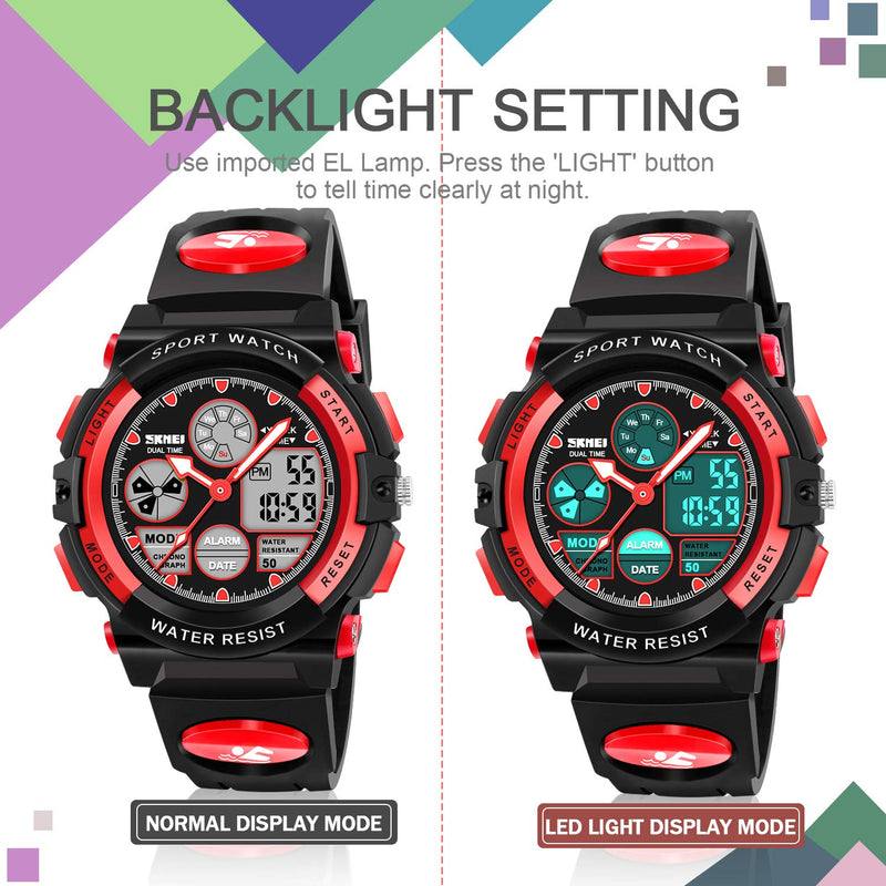 ATIMO LED Multi Function Waterproof Watch for Kids - Kids Gifts red