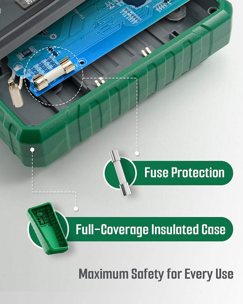 TSM-599 Smart Digital Multimeter, TRMS 6000 Counts, Voltage Tester, Volt Meter with NCV, DC/AC Voltage&Current, Resistance, Continuity, Diode, Capacitance, Hz%, Temperature, Live Wire - Green TSM-599 Auto&Manual Dual Multimeter - BeesActive Australia