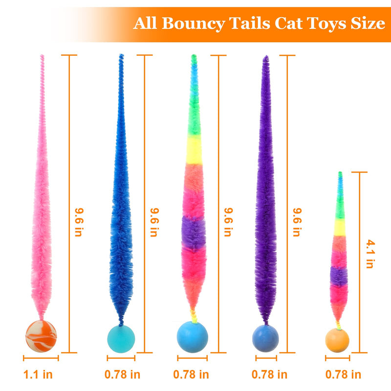 SHENGSEN Mixed Bouncy Ball with Tail Cat Toys-5 Packs,Rainbow Magic Worm with Ball Toy for Cats,Colorful Fuzzy Worm Bouncy Balls Cat Toy Mixes bouncy balls - BeesActive Australia