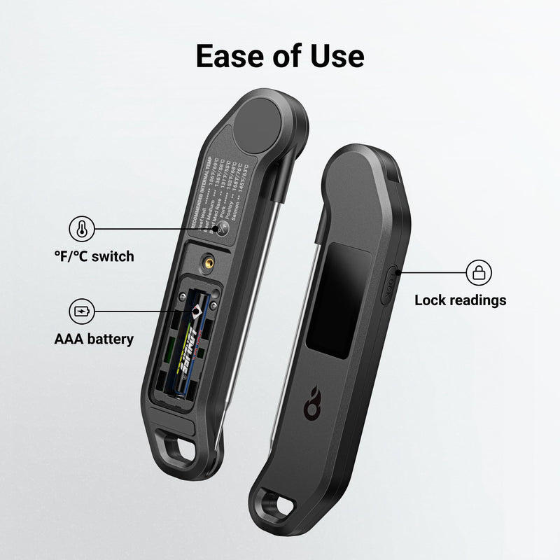 Professional Digital Meat Thermometer, 1 Sec Instant Read, ±0.5℉ Accuracy NIST&NSF Certified Food Thermometer, Auto-Rotate Bright LED Screen, Highly Waterproof Cooking Thermometer for Grill BBQ, Black - BeesActive Australia