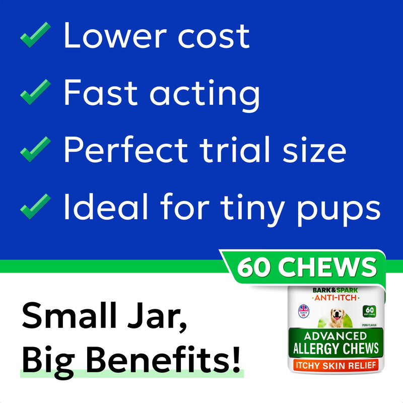 BARK&SPARK Dog Itch & Allergy Support Chews - Skin & Coat Supplement - Omega 3 Fish Oil -Itching & Paw Licking - Dry Skin & Hot Spots - 60ct - Pork 60 Soft Chews