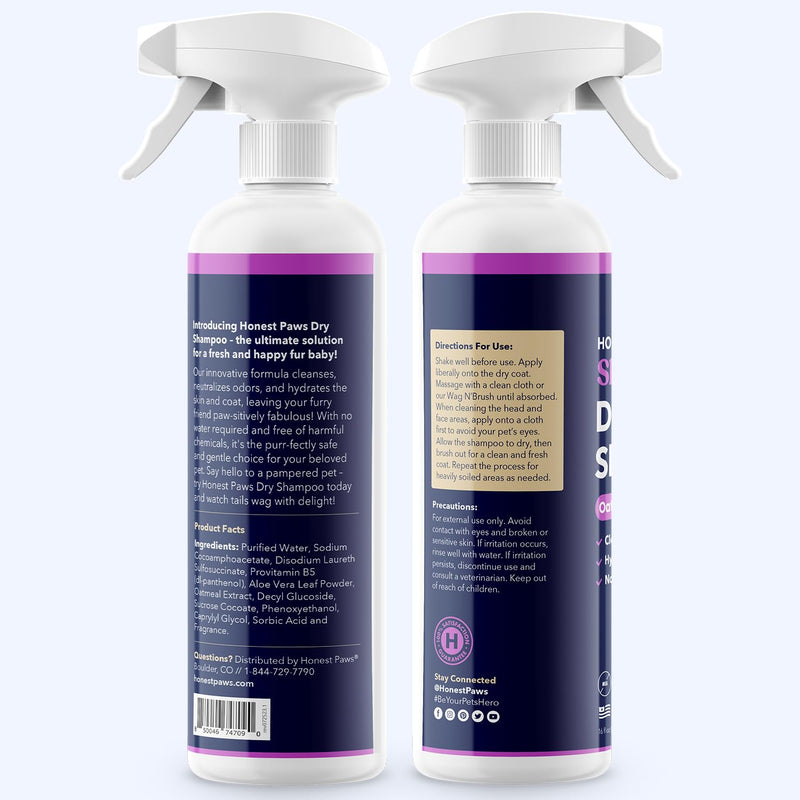 Honest Paws Dog Dry Shampoo - Waterless No Rinse Foaming Formula Reducing Itch Cleanse Hydrate Nourish Dry Skin and Smelly Coat Help Decrease Odor Shedding and Allergies - Oatmeal & Lavender - 8 oz Oatmeal & Lavender - 8oz - BeesActive Australia