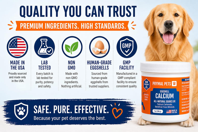 Eggshell Calcium for Pets - 7 oz. Natural, Ultra-Pure Egg Shell Mineral Powder Supplement for Cats and Dogs - High Absorption, Helps Support Bone, Joint, Teeth, Heart, Immune Health Regular ESC 7oz