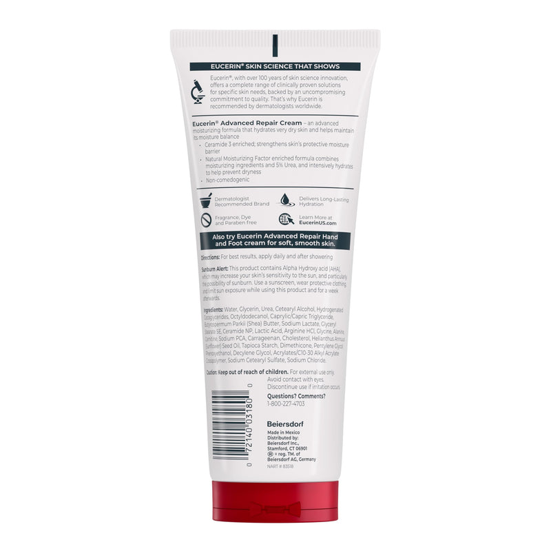 Eucerin Advanced Repair Body Cream for Very Dry Skin, Fragrance Free Daily Body Moisturizer, 8 Oz Tube 8 Ounce (Pack of 1) - BeesActive Australia