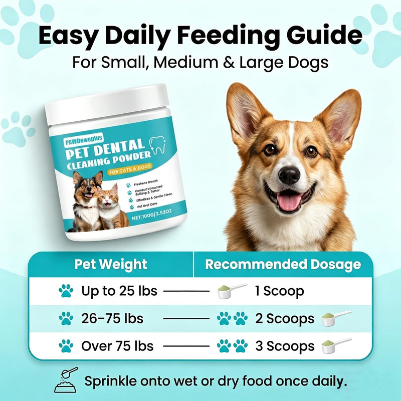 Pet Dental Cleaning Powder for Dogs & Cats – Probiotic Dental Powder for Fresh Breath, Plaque & Tartar Support – Daily Oral Care for Small Medium Large Dogs & Cats