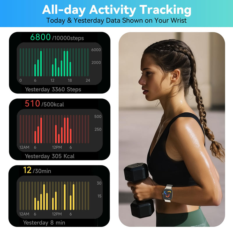 EURANS Smart Watch No App/Phone Required, 1.85" HD Display |Waterproof Watch with Heart Rate & Sleep Monitor | Step Counter for Walking, Pedometer Watch for Women/Men Almond