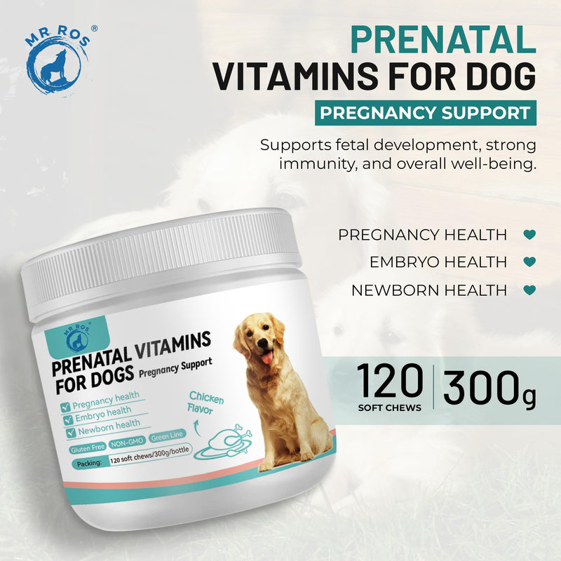 Dog Vitamins and Supplements - Chewable Dog Prenatal Vitamins for Large and Small Breed - Multivitamin Supplement for Health Support and Development - 120 Soft Chews