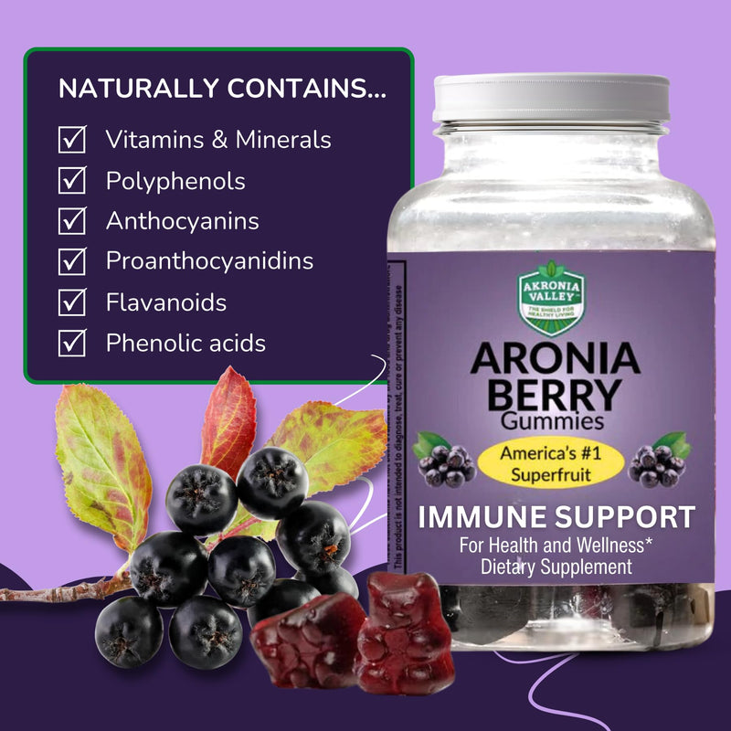 Aronia Berry Gummies | 45 Vegetarian Gummies | Pack of 1 | Immune Support, for Health and Wellness, Delicious Aronia Flavor Aronia Berry Gummies 45 Count (Pack of 1)