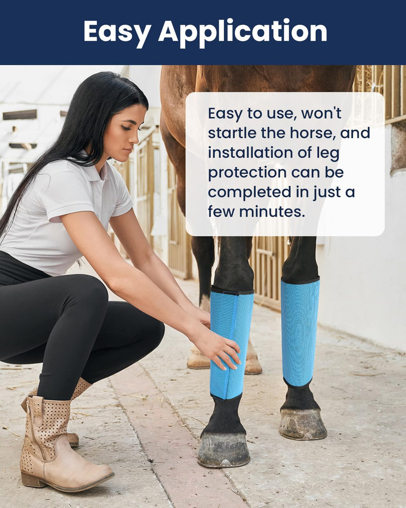Premium Horse Fly Boots, Ultimate Protection Set for Horse Legs - Breathable Mesh, Stay-on Design, Stomp Reduction (Set of 4)-Blue - BeesActive Australia