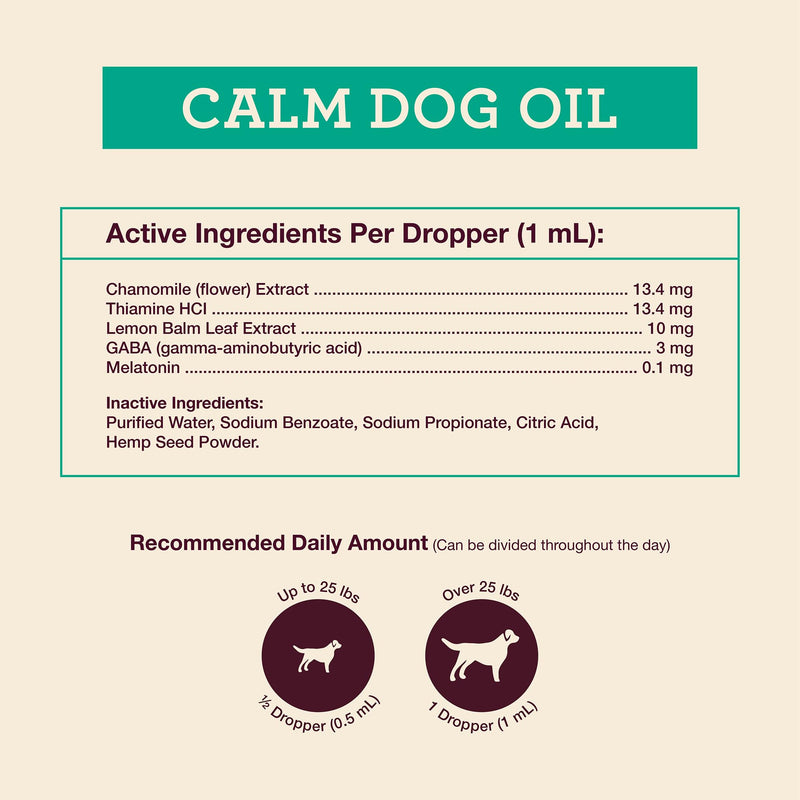 Hemp Well Calm Dog Oil, Calming Support for Dogs with Chamomile, Melatonin & Lemon Balm, Organic Hemp Seed Oil, Stress Support for Travel, Thunderstorms & Separation, 2 oz