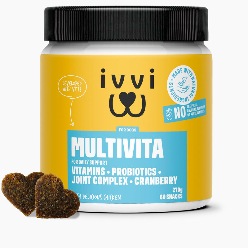 ivvi Multivita food supplements for dogs as snacks - All-round care for a happy dog's life - 60 tasty snacks (270g) with chicken