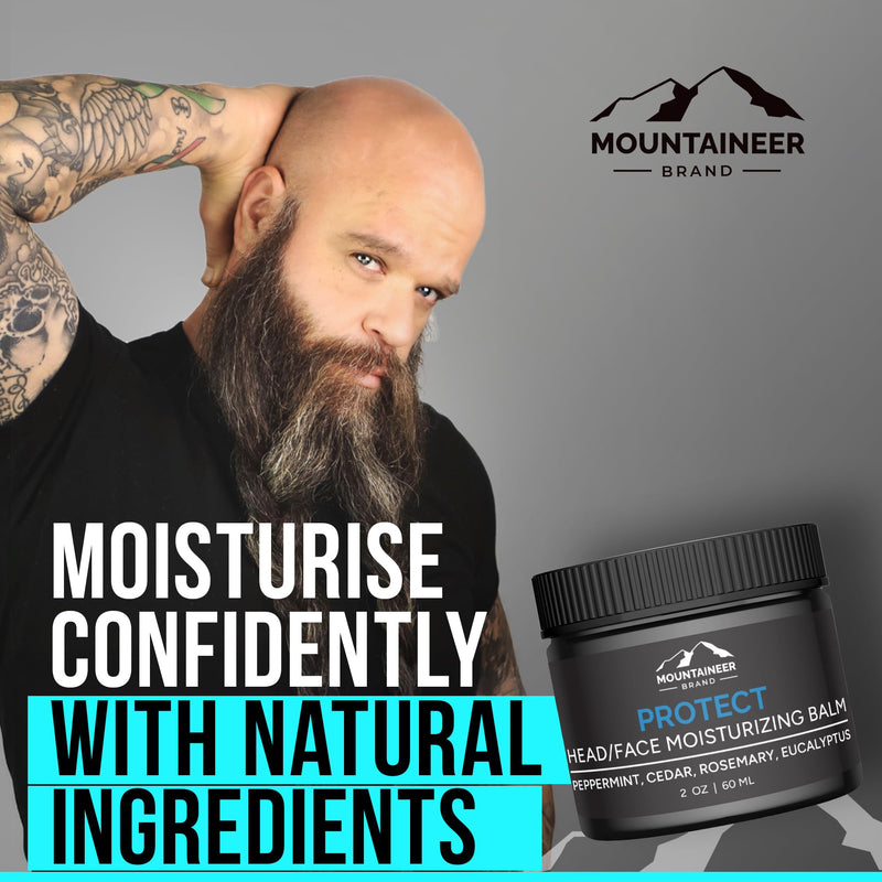 Mountaineer Brand Natural Moisturiser with Fresh & Natural Scent | Bald Head Care for Men | Non-Greasy Scalp and Face Balm | Made in West Virginia | Protect | 2 Pack | 2oz Step 4 - Moisturize (2 Pack) - BeesActive Australia