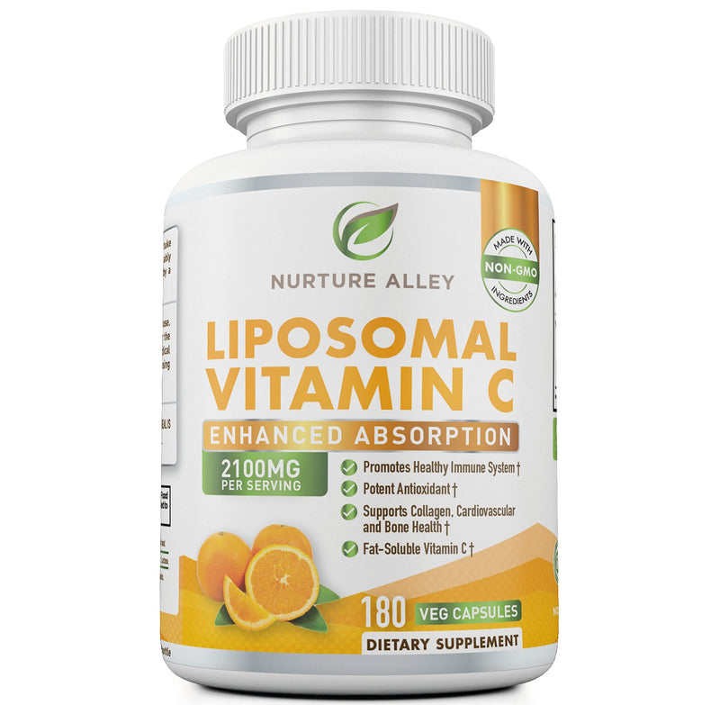 Liposomal Vitamin C 2100mg- 180 Capsules High Absorption Ascorbic Acid - Supports Immune System and Collagen Booster - Powerful Antioxidant High Dose Fat Soluble Supplement