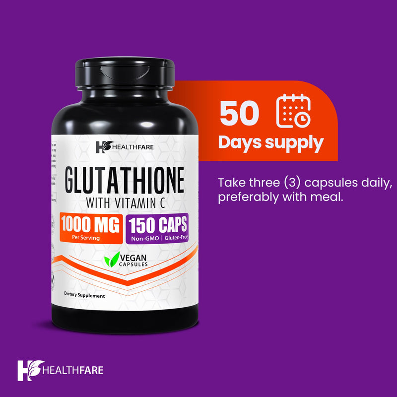 Glutathione Supplement 1000mg | Reduced GSH Antioxidant | 98%+ Highly Purified | 150 Vegan Capsules | Immune & Detox Support | Non-GMO, Gluten-Free | Made in USA 150 Count (Pack of 1)