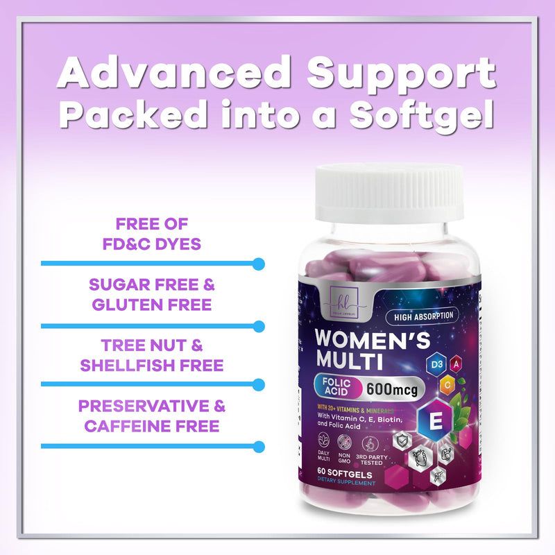 Multivitamin For Women - Complete Daily Woman's Multivitamins with Biotin, Calcium, Folic Acid, Iron, Zinc, Vitamin A, C, D, E & B Vitamins, Women's Hair Skin and Nails Supplements - 60 Softgels 60 Count (Pack of 1)