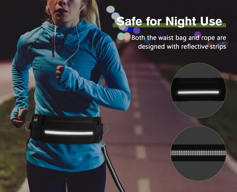 Pecute Hands Free Dog Leash 2 Dogs, Waist Belt Fanny Pack with Soft Padded, Dual Dog Leash with Pouch, 3 Padded Handles, Durable Bungee, Black Waist Dog Leash for Running Walking Hiking Jogging Biking Black-new - BeesActive Australia