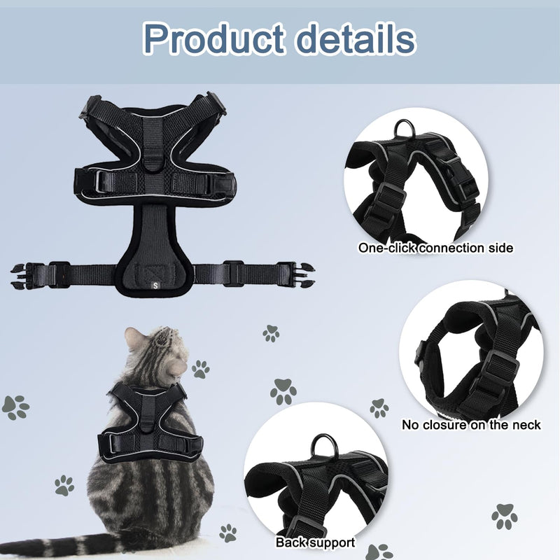 Cat harness with leash, cat harness with leash escape-proof, cat leash with harness, adjustable cat harness escape-proof, adjustable cat harness, for outdoor training walking, S - BeesActive Australia