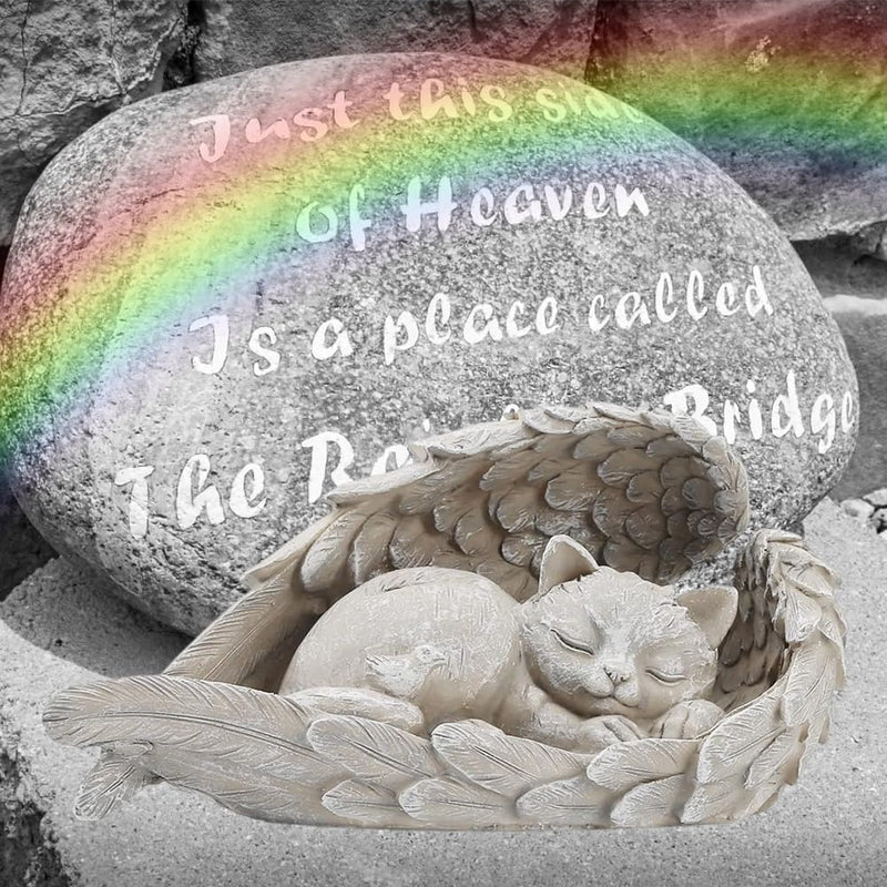 RTUHCSP Cat Angel Memorial Stone, Cat Angel Figures, Memorial Stone for Pets, Resin Cat Memorial Statue, Cat Figure Garden Gift Keepsake Home Grave Decoration Decoration - BeesActive Australia