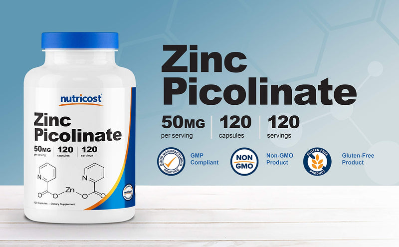 Nutricost Zinc Picolinate 50mg, 120 Vegetarian Capsules, Gluten-Free | GMO-Free 120 Count (Pack of 1)