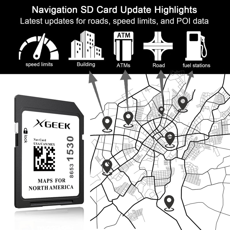 XGEEK 2026 Navigation SD Card Map Update, Map Version 8653 1530, Compatible with GM Chevrolet GMC Cadillac Buick, North America (USA, Canada, Mexico) GPS Maps