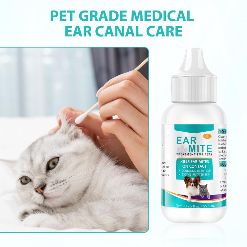 LINXINS Dog Ear Mite Treatment, 2pack Dog Ear Mite Treatment for Cats Puppy, Relieves Odor and Itching, Reduces Ear Mites and Debris -22.2ml