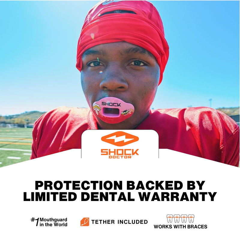 Shock Doctor Kool Aid Lip Guard Mouth Guard - Max Air Flow, Full Mouth Protection Compatible with Braces, Lip Guard, Instant Fit Mouthguard for Football, Hockey, Lacrosse Kool-aid Tropical Punch Adult